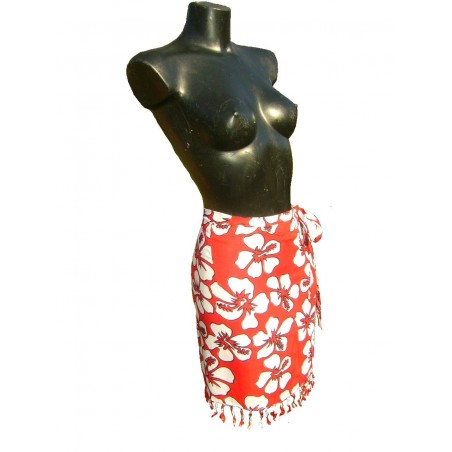 Pareo Mini-jupe POLYNESIE,  Rouge, imprimes monochrome