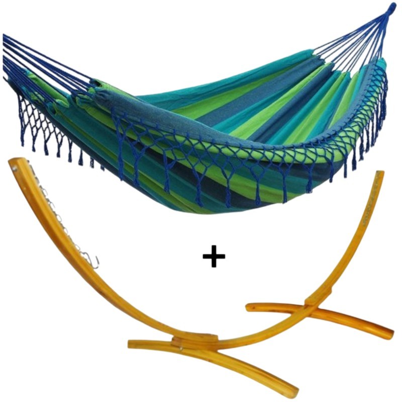 Ensemble support bois avec hamac franges Chelles