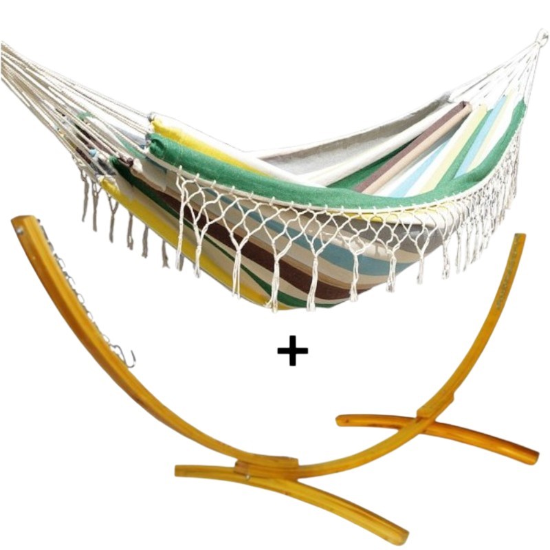 Hamac solo à franges Nice sur pied en bois de mélèze