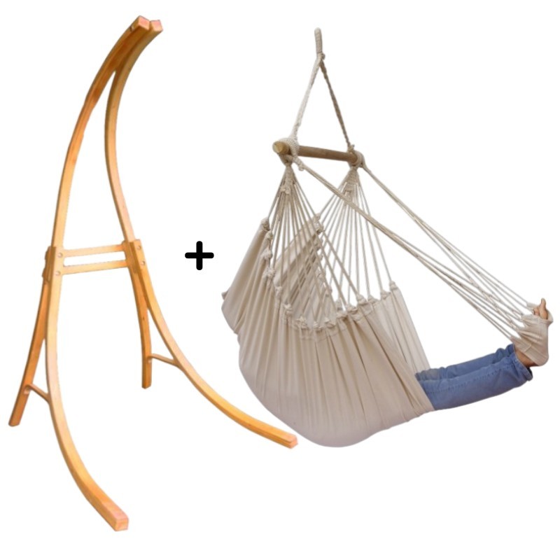 Support bois en mélèze avec hamac chaise Tahiti écru