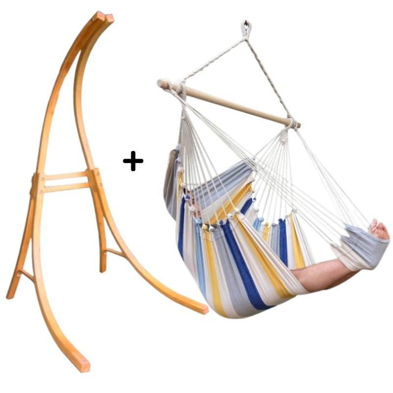 Hamac chaise géante Oléron avec support chaise bois