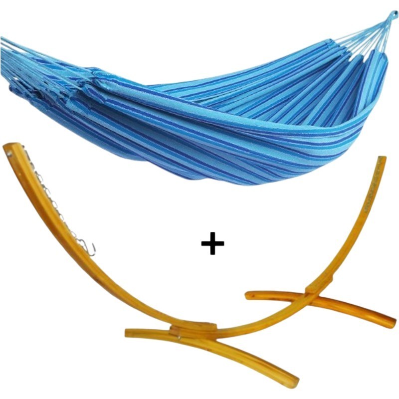 Hamac simple océan avec son pied en bois de mélèze Hamac simple océan avec son pied en bois de mélèze