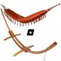 Hamac duo à pompons orange sur support en bois
