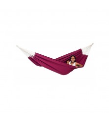Hamac double Brésil bordeaux sur support en bois