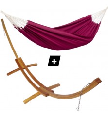 Hamac double Brésil bordeaux sur support en bois