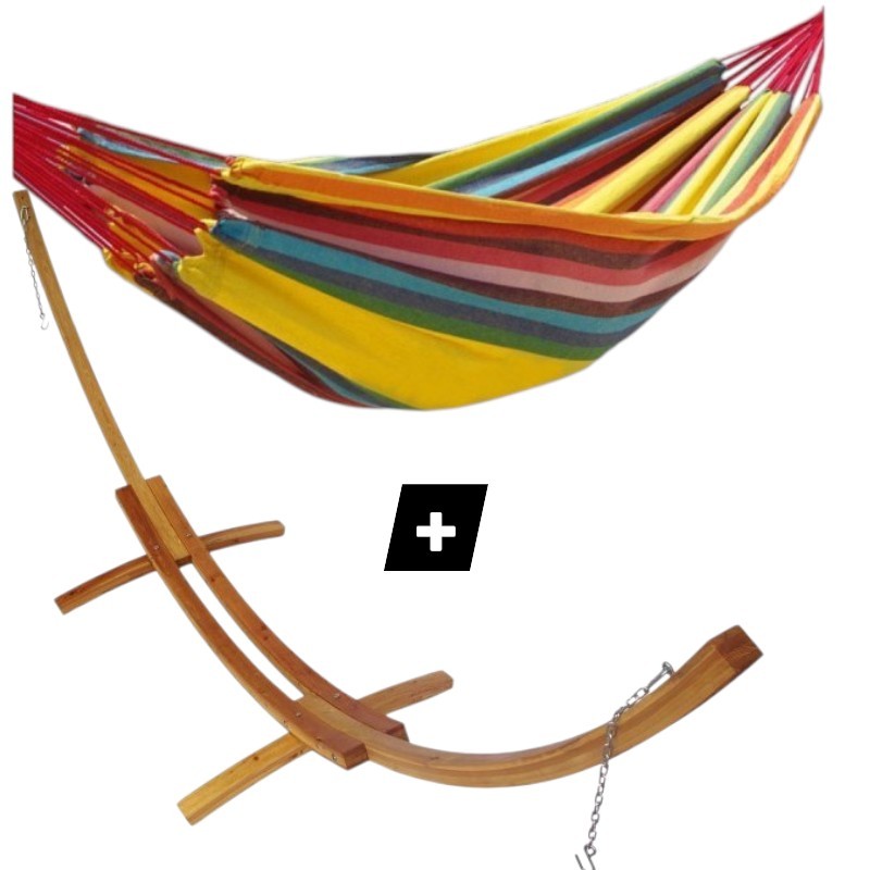 Hamac simple Liverpool sur support double en bois
