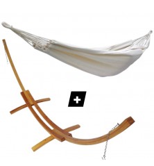 Hamac simple écru sur support double en bois