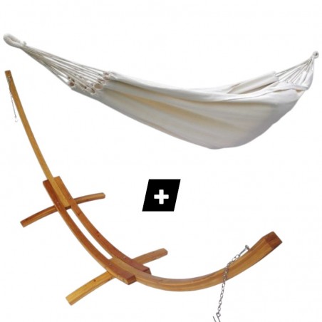 Hamac simple écru sur support double en bois