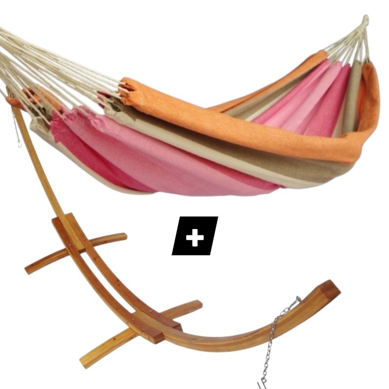 Hamac simple Cancun sur support double en bois