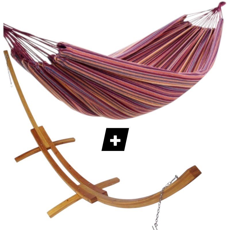 Hamac simple Monaco sur support double en bois