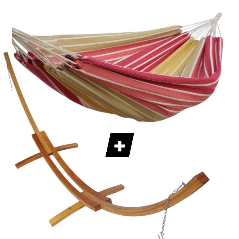 Hamac simple Jaune Madrid sur support double en bois