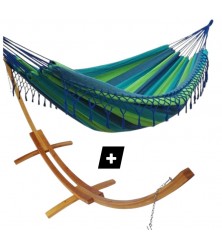 Hamac franges Chelles avec support double en bois