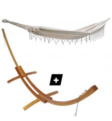 Hamac franges Leucate avec support double en bois