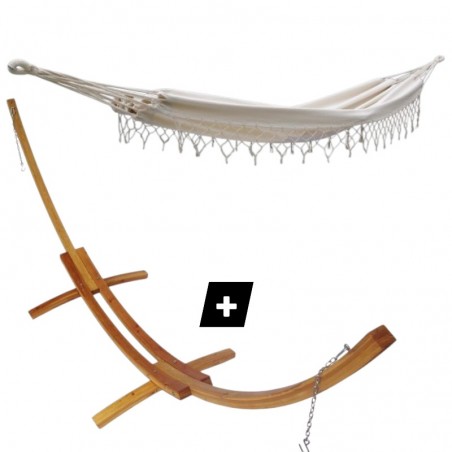 Hamac franges Leucate avec support double en bois