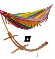 Hamac frange été avec support double en bois