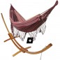 Hamac frange confort violet avec support double en bois Hamac frange confort violet avec support double en bois