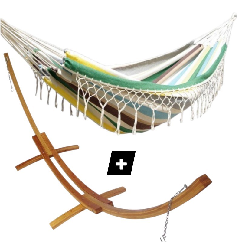 Hamac frange Nice avec support double en bois Hamac frange Nice avec support double en bois