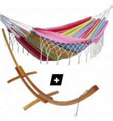 Hamac frange New Delhi avec support double en bois