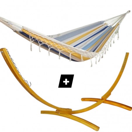Pied de hamac en bois avec hamac à franges Oléron