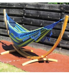 Hamac double franges Chelles bleu vert