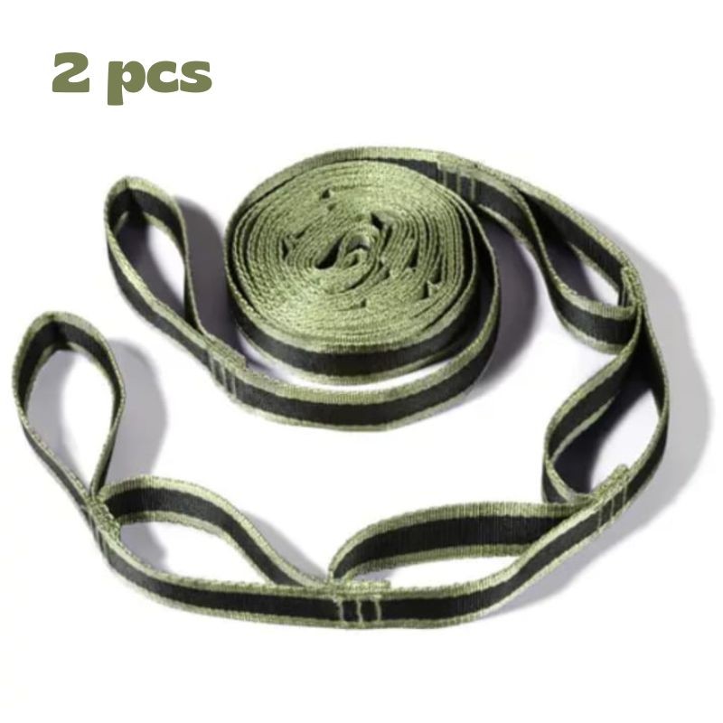 Sangles d'accroche noires et vertes pour hamac