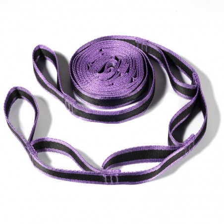 Sangles d'accroche noires avec bordure violette pour hamac