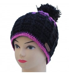 Bonnet népalais ski à pompon violet