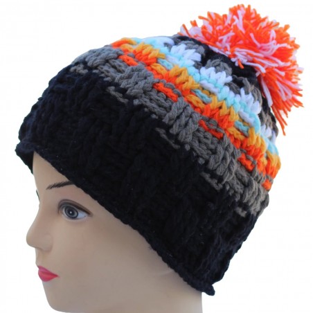 Bonnet népalais ski à pompon orange