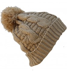 Bonnet ski à pompons marron